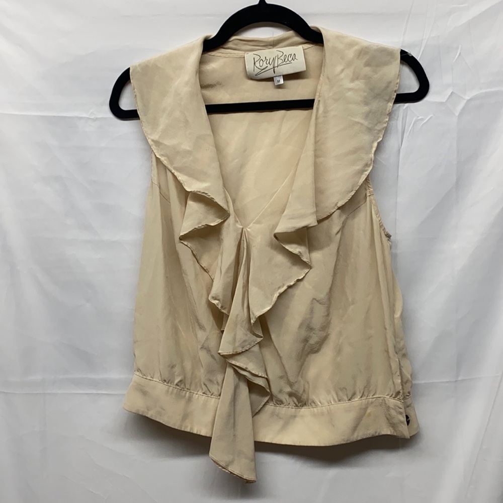 Rory Beca 100% Silk top cream ruffle medium